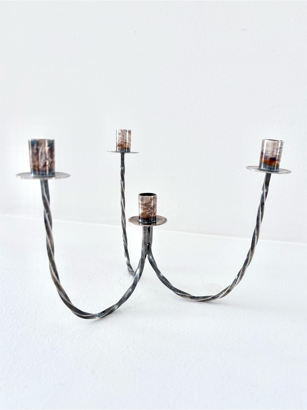 Vintage Mid-Century Sculptural Silver Candle Holder